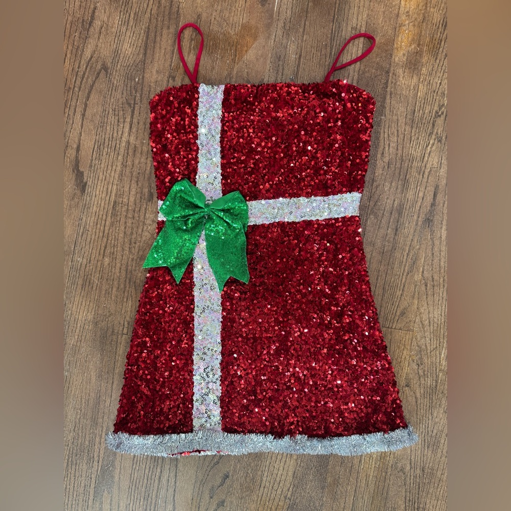 Eyeshadow Red and Green Sequin Mini Dress